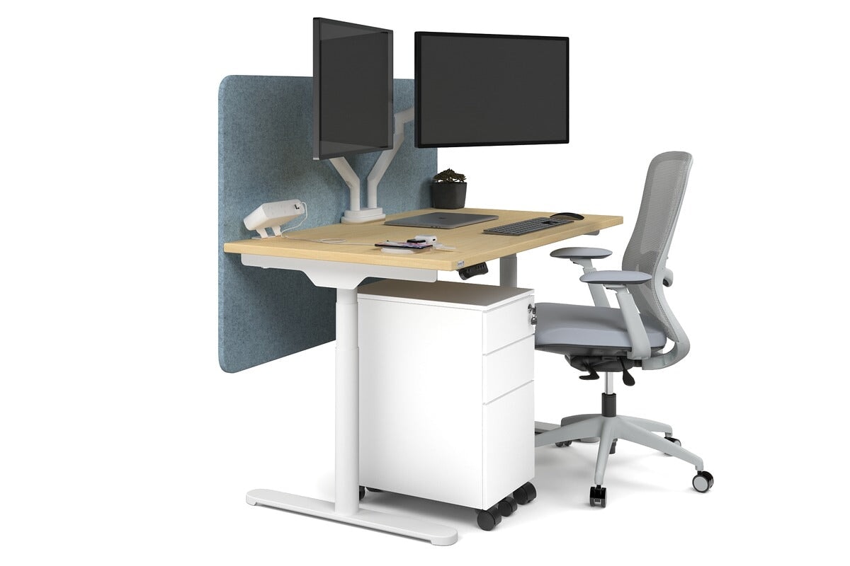 Flexi Premium Height Adjustable Single Workstation [1200L x 700W] Jasonl white leg maple blue echo panel (820H x 1200W)