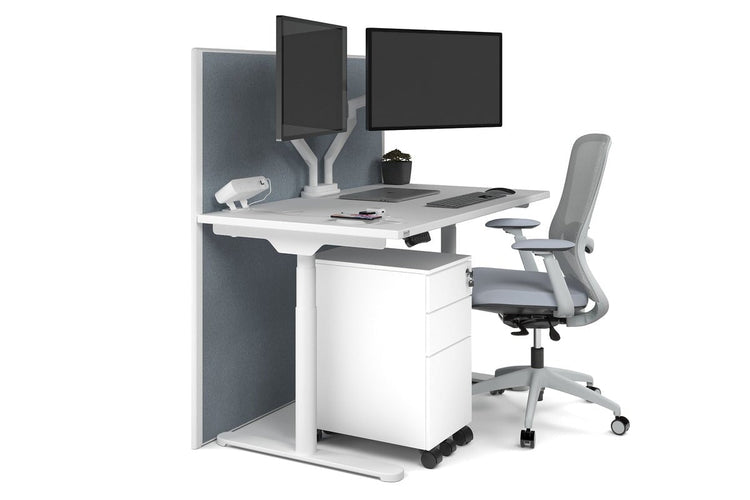 Flexi Premium Height Adjustable Single Workstation [1200L x 700W] Jasonl white leg white cool grey (1200H x 1200W)