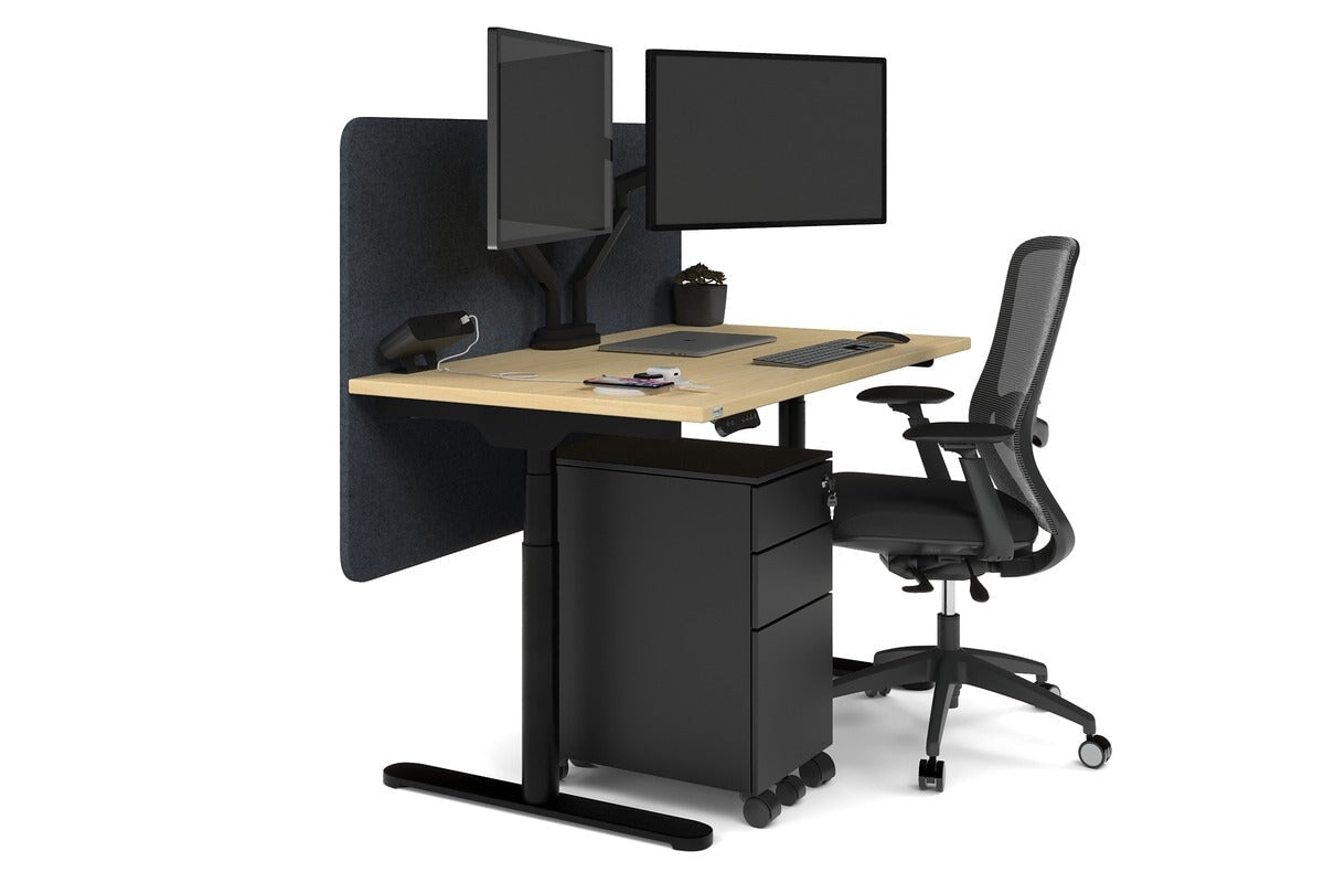 Flexi Premium Height Adjustable Single Workstation [1200L x 700W] Jasonl black leg maple dark grey echo panel (820H x 1200W)