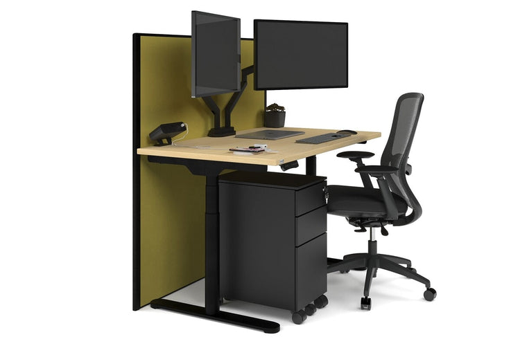 Flexi Premium Height Adjustable Single Workstation [1200L x 700W] Jasonl black leg maple mustard yellow (1200H x 1200W)