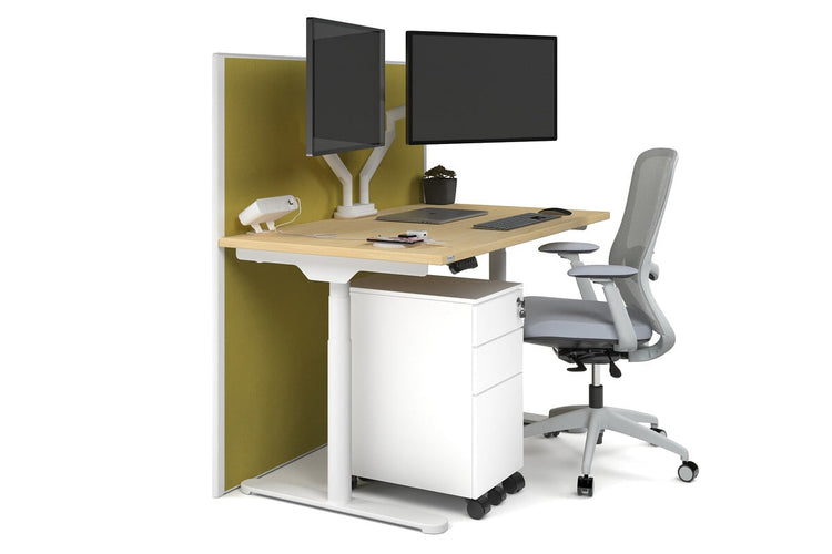 Flexi Premium Height Adjustable Single Workstation [1200L x 700W] Jasonl white leg maple mustard yellow (1200H x 1200W)