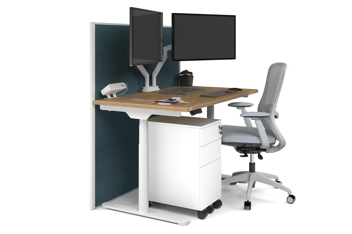 Flexi Premium Height Adjustable Single Workstation [1200L x 700W] Jasonl white leg salvage oak deep blue (1200H x 1200W)