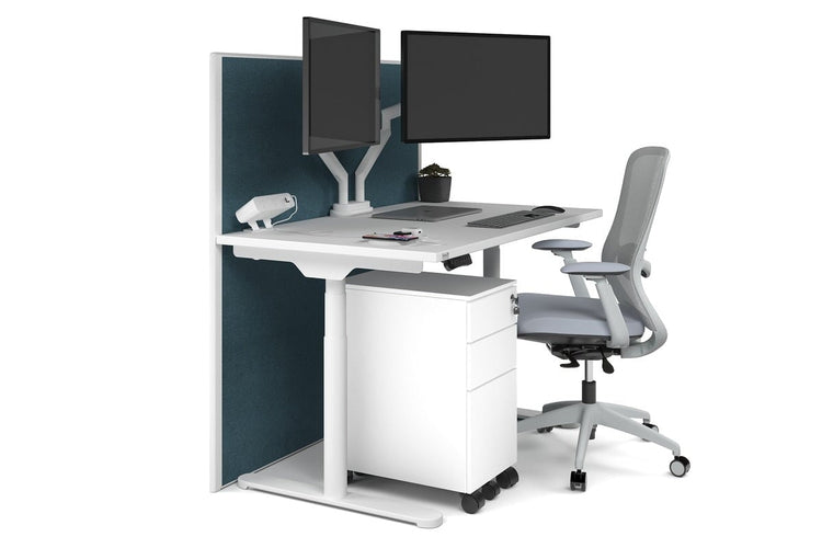 Flexi Premium Height Adjustable Single Workstation [1200L x 700W] Jasonl white leg white deep blue (1200H x 1200W)