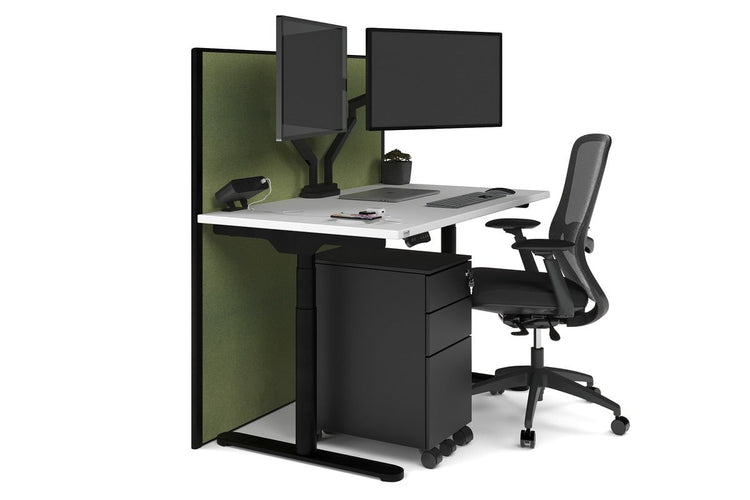 Flexi Premium Height Adjustable Single Workstation [1200L x 700W] Jasonl black leg white green moss (1200H x 1200W)