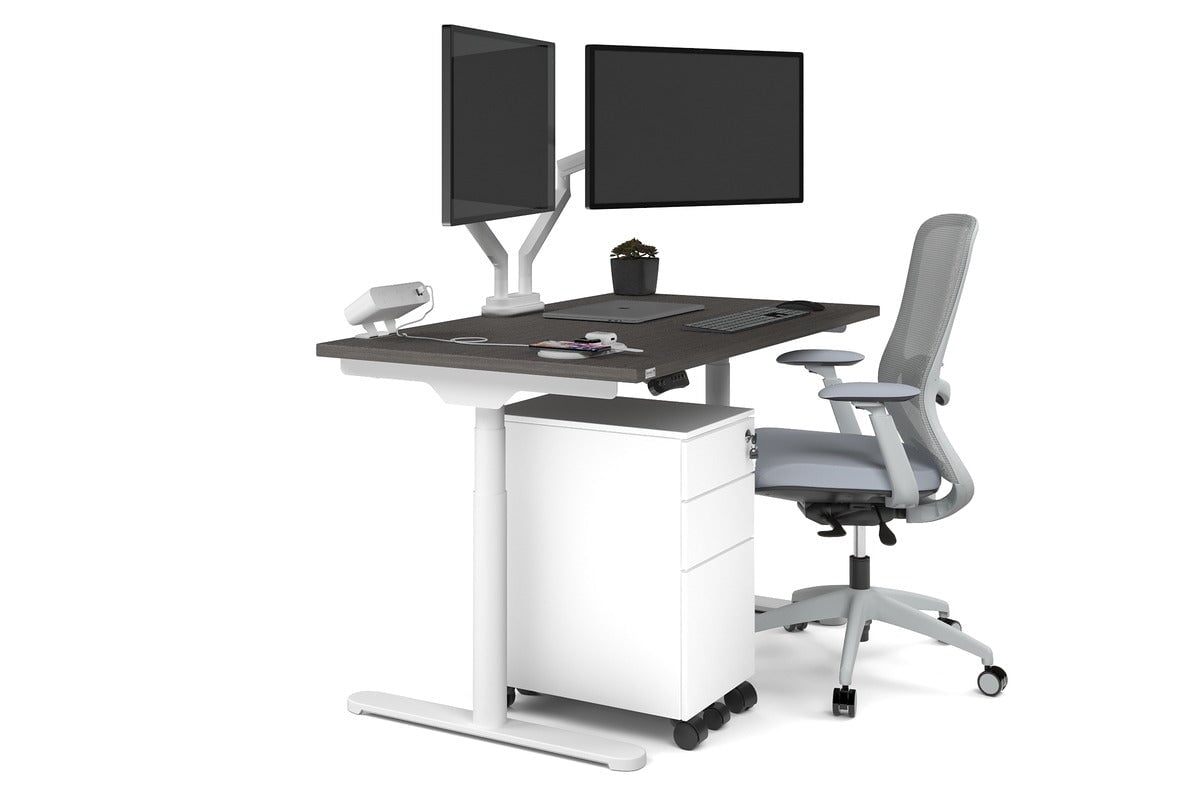 Flexi Premium Height Adjustable Single Workstation [1200L x 700W] Jasonl white leg dark oak none