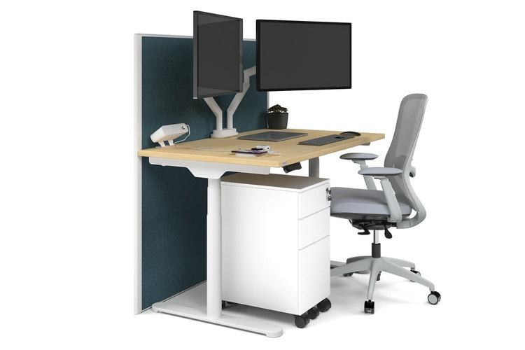 Flexi Premium Height Adjustable Single Workstation [1200L x 700W] Jasonl white leg maple deep blue (1200H x 1200W)