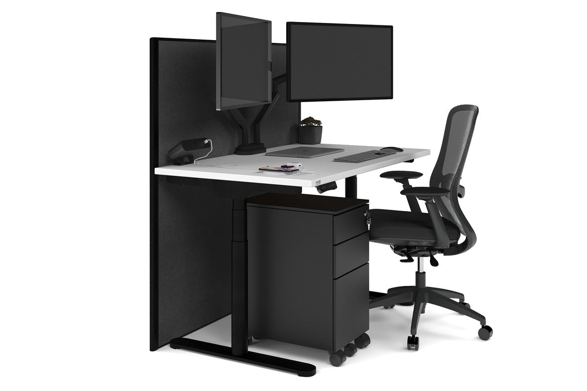 Flexi Premium Height Adjustable Single Workstation [1200L x 700W] Jasonl black leg white moody charchoal (1200H x 1200W)