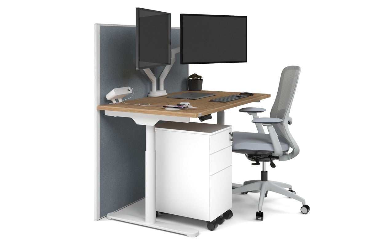 Flexi Premium Height Adjustable Single Workstation [1200L x 700W] Jasonl white leg salvage oak cool grey (1200H x 1200W)