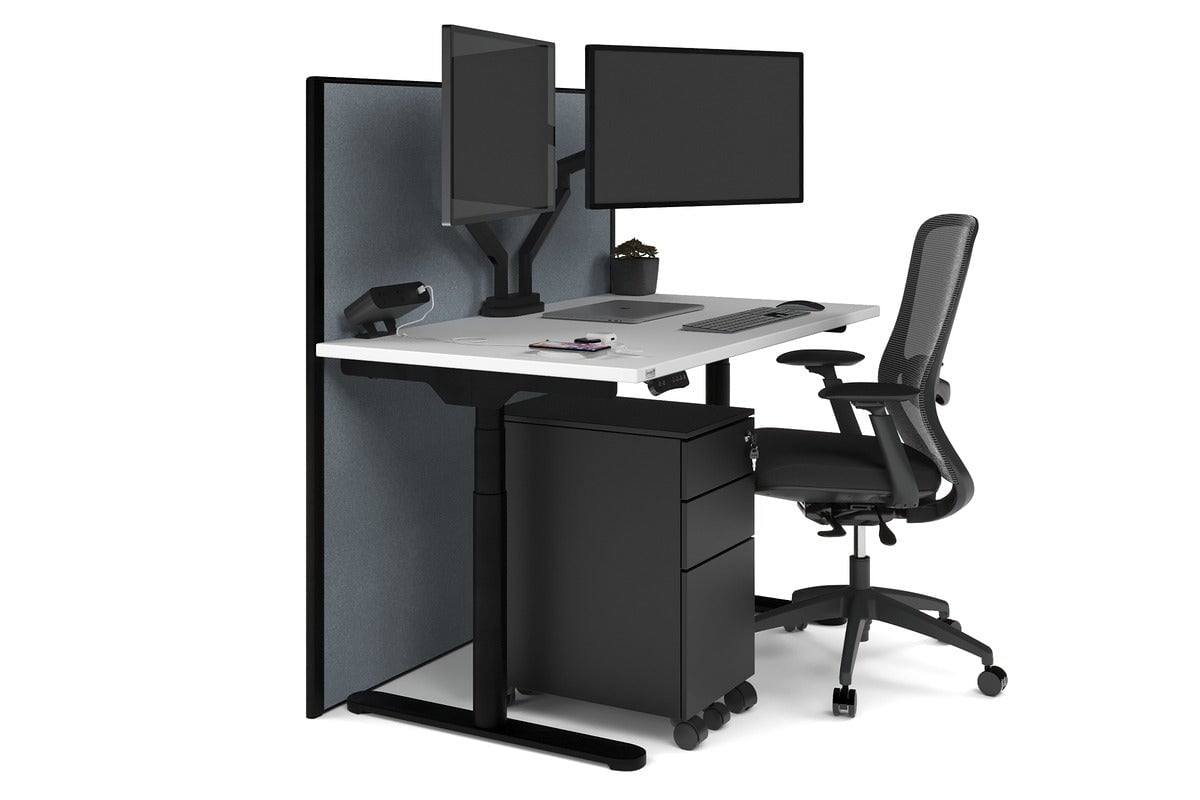 Flexi Premium Height Adjustable Single Workstation [1200L x 700W] Jasonl black leg white cool grey (1200H x 1200W)