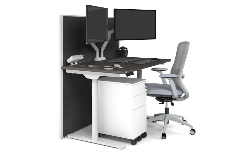 Flexi Premium Height Adjustable Single Workstation [1200L x 700W] Jasonl white leg dark oak moody charchoal (1200H x 1200W)