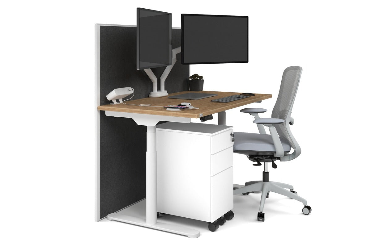 Flexi Premium Height Adjustable Single Workstation [1200L x 700W] Jasonl white leg salvage oak moody charchoal (1200H x 1200W)