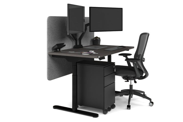 Flexi Premium Height Adjustable Single Workstation [1200L x 700W] Jasonl black leg dark oak light grey echo panel (820H x 1200W)