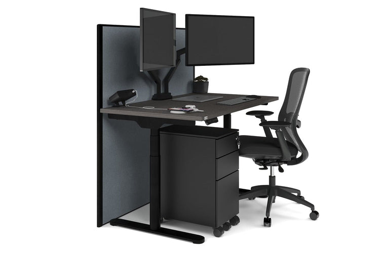 Flexi Premium Height Adjustable Single Workstation [1200L x 700W] Jasonl black leg dark oak cool grey (1200H x 1200W)