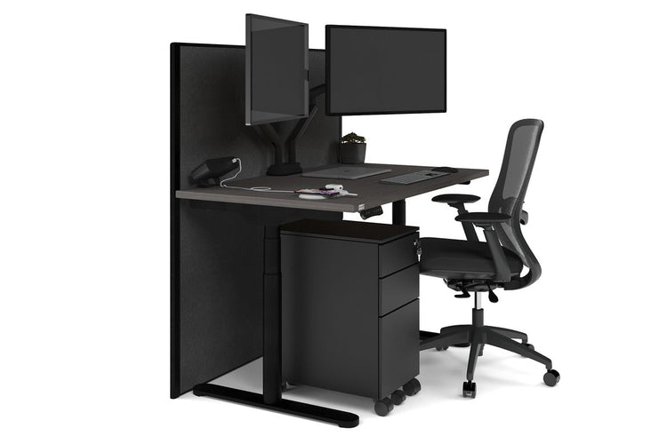 Flexi Premium Height Adjustable Single Workstation [1200L x 700W] Jasonl black leg dark oak moody charchoal (1200H x 1200W)