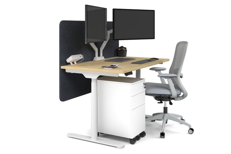 Flexi Premium Height Adjustable Single Workstation [1200L x 700W] Jasonl white leg maple dark grey echo panel (820H x 1200W)