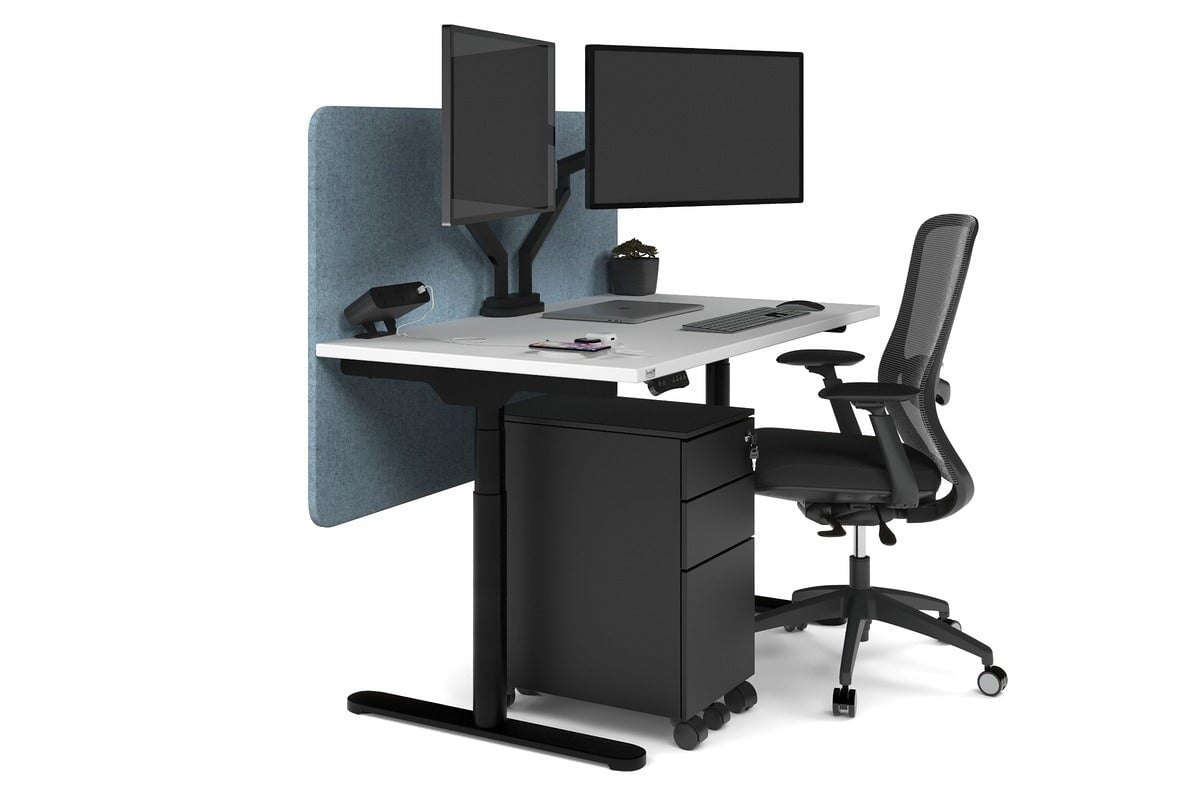 Flexi Premium Height Adjustable Single Workstation [1200L x 700W] Jasonl black leg white blue echo panel (820H x 1200W)