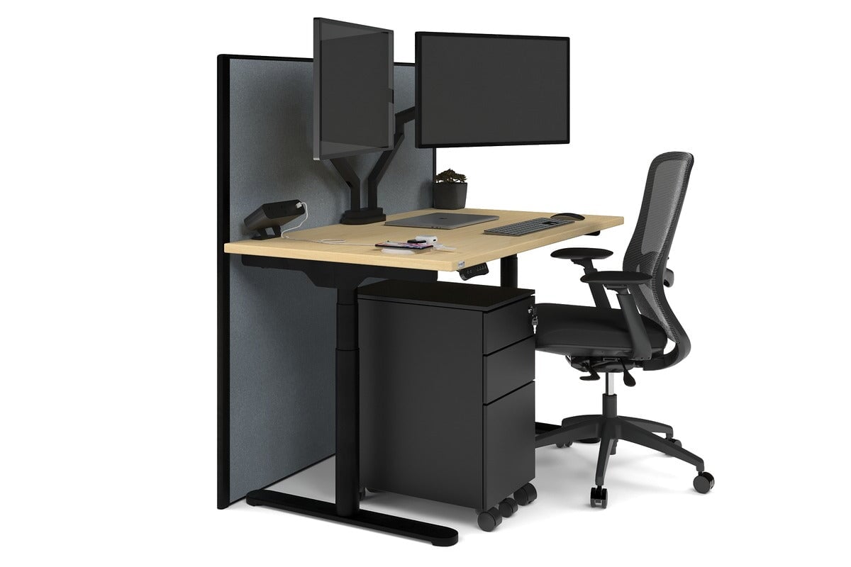 Flexi Premium Height Adjustable Single Workstation [1200L x 700W] Jasonl black leg maple cool grey (1200H x 1200W)