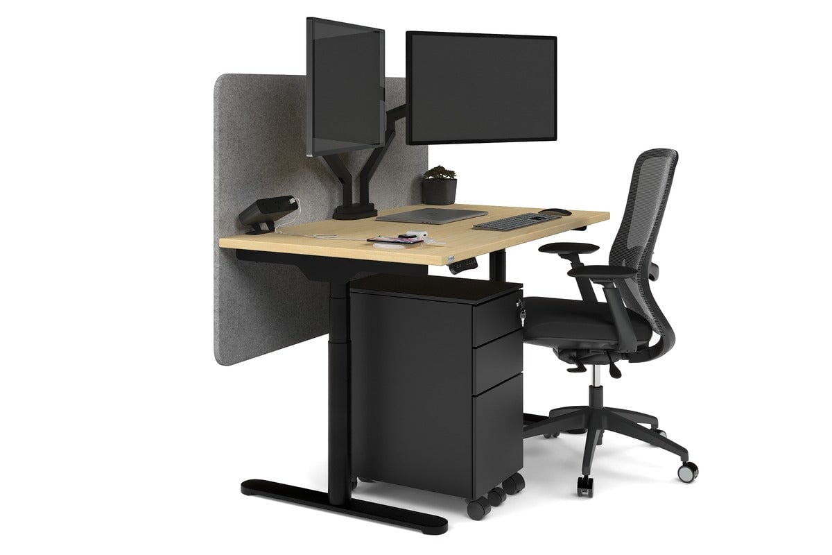 Flexi Premium Height Adjustable Single Workstation [1200L x 700W] Jasonl black leg maple light grey echo panel (820H x 1200W)