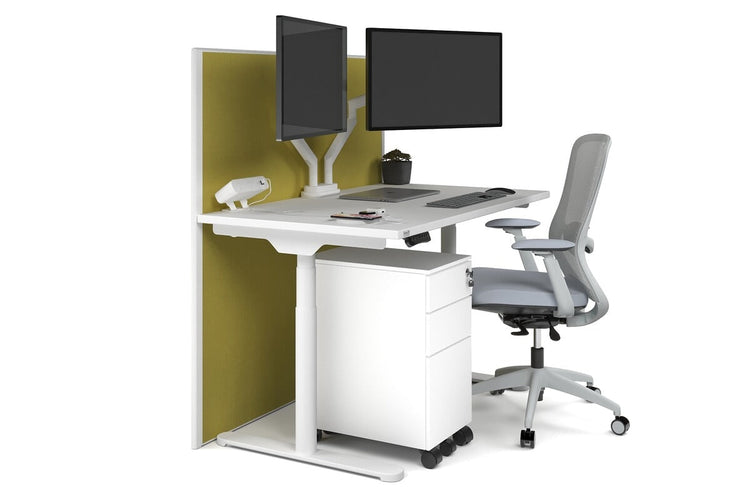 Flexi Premium Height Adjustable Single Workstation [1200L x 700W] Jasonl white leg white mustard yellow (1200H x 1200W)