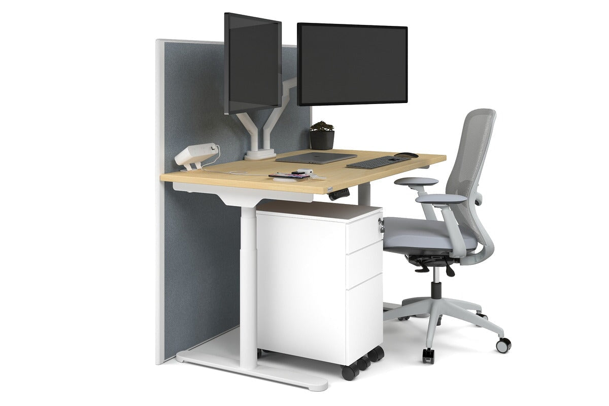 Flexi Premium Height Adjustable Single Workstation [1200L x 700W] Jasonl white leg maple cool grey (1200H x 1200W)