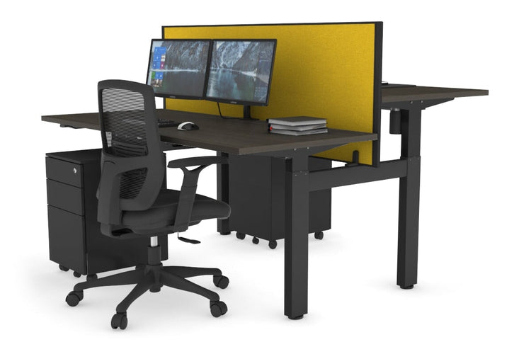 Just Right Height Adjustable 2 Person H-Bench Workstation - Black Frame [1400L x 700W] Jasonl dark oak mustard yellow (820H x 1400W) none