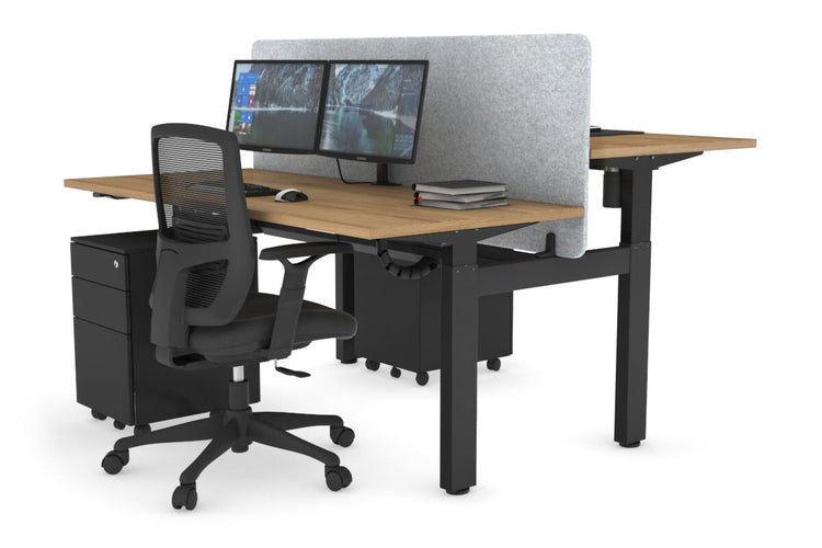 Just Right Height Adjustable 2 Person H-Bench Workstation - Black Frame [1400L x 700W] Jasonl salvage oak light grey echo panel (820H x 1400W) black cable tray