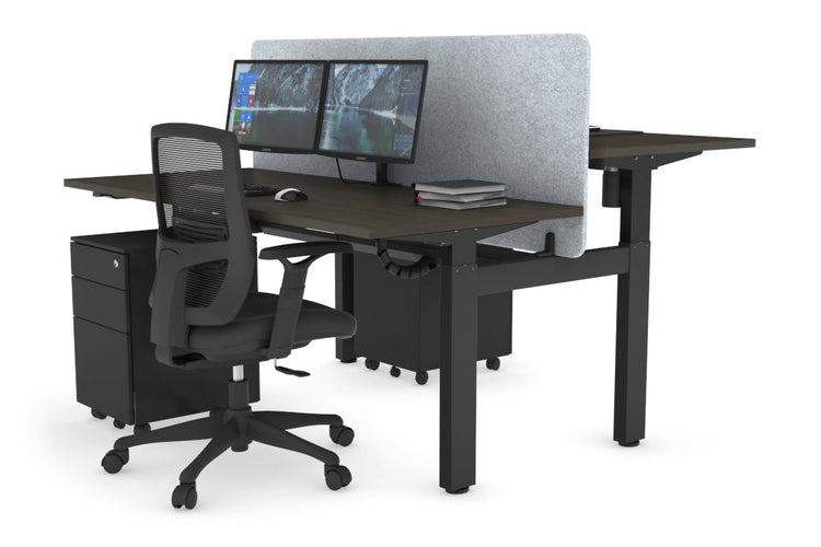 Just Right Height Adjustable 2 Person H-Bench Workstation - Black Frame [1400L x 700W] Jasonl dark oak light grey echo panel (820H x 1400W) black cable tray