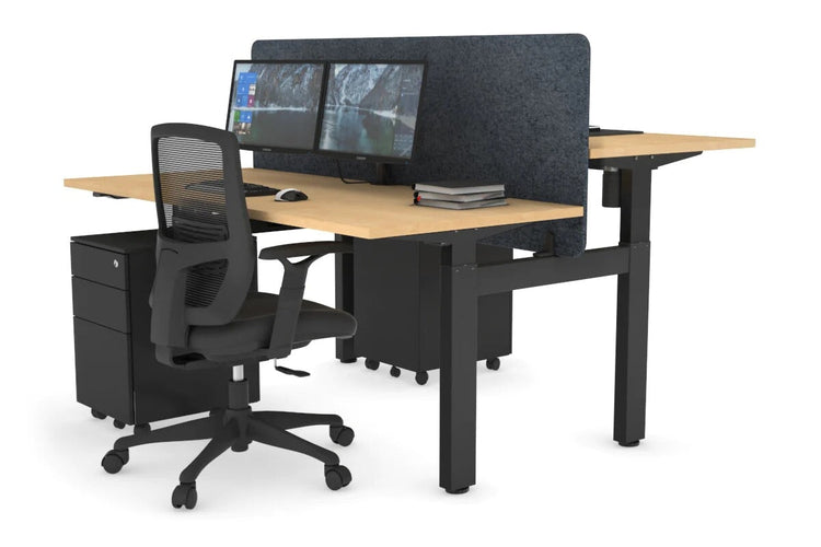 Just Right Height Adjustable 2 Person H-Bench Workstation - Black Frame [1400L x 700W] Jasonl maple dark grey echo panel (820H x 1400W) none