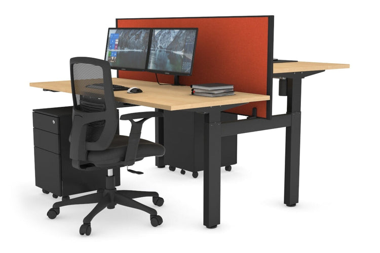 Just Right Height Adjustable 2 Person H-Bench Workstation - Black Frame [1400L x 700W] Jasonl maple squash orange (820H x 1400W) none