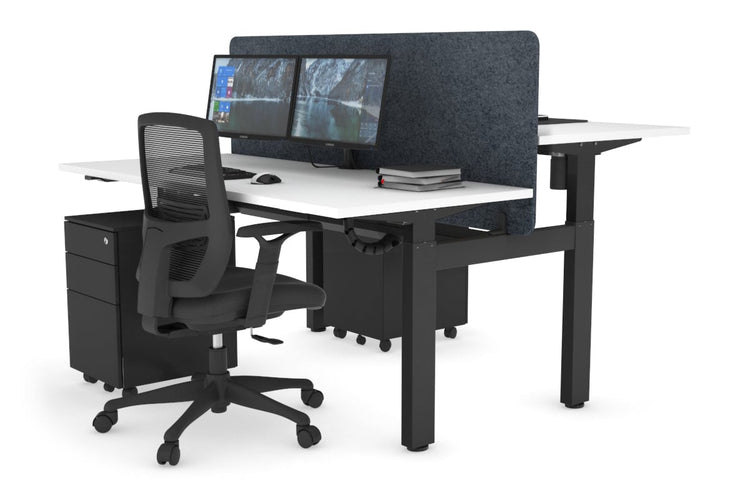 Just Right Height Adjustable 2 Person H-Bench Workstation - Black Frame [1400L x 700W] Jasonl white dark grey echo panel (820H x 1400W) black cable tray