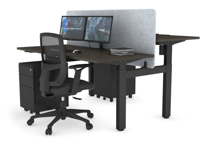 Just Right Height Adjustable 2 Person H-Bench Workstation - Black Frame [1400L x 700W] Jasonl dark oak light grey echo panel (820H x 1400W) none