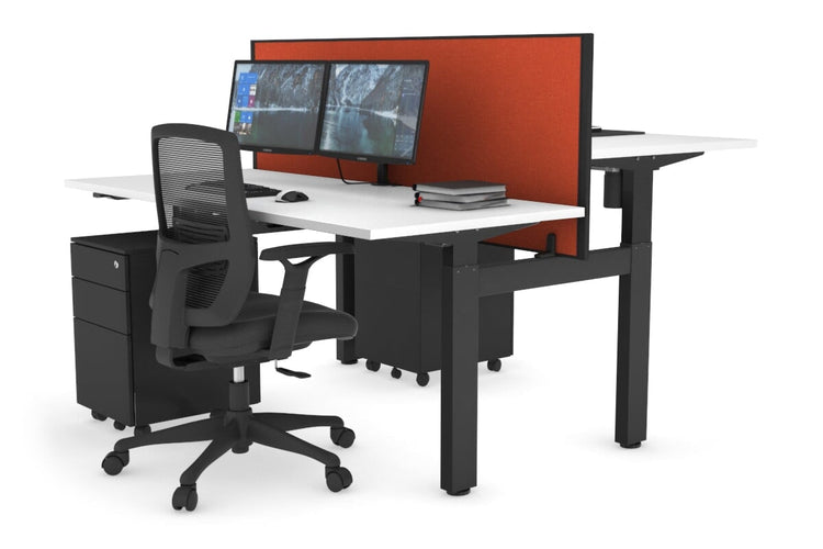 Just Right Height Adjustable 2 Person H-Bench Workstation - Black Frame [1400L x 700W] Jasonl white squash orange (820H x 1400W) none