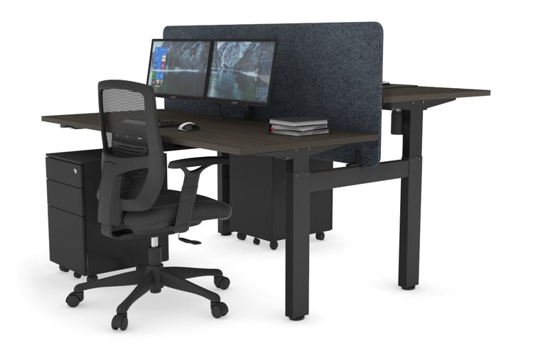 Just Right Height Adjustable 2 Person H-Bench Workstation - Black Frame [1400L x 700W] Jasonl dark oak dark grey echo panel (820H x 1400W) none