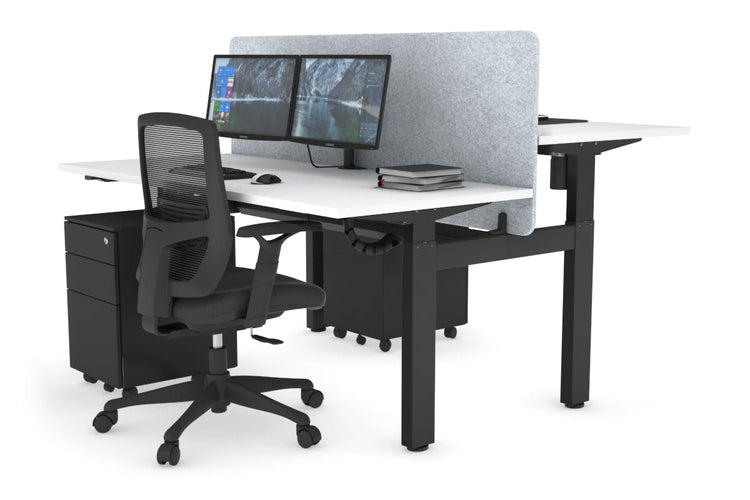 Just Right Height Adjustable 2 Person H-Bench Workstation - Black Frame [1400L x 700W] Jasonl white light grey echo panel (820H x 1400W) black cable tray