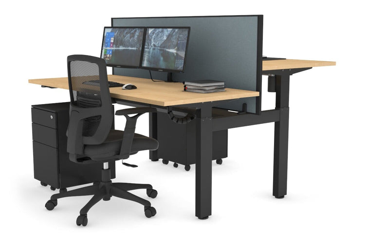 Just Right Height Adjustable 2 Person H-Bench Workstation - Black Frame [1400L x 700W] Jasonl 