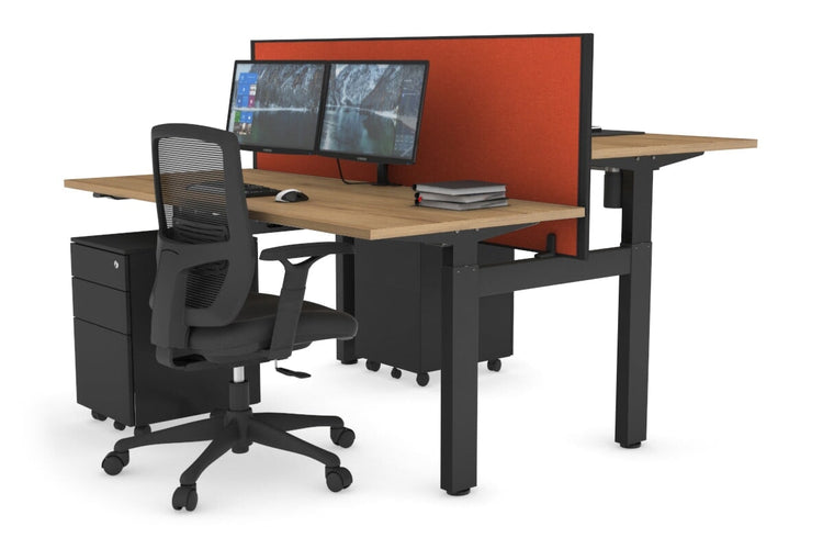 Just Right Height Adjustable 2 Person H-Bench Workstation - Black Frame [1400L x 700W] Jasonl salvage oak squash orange (820H x 1400W) none