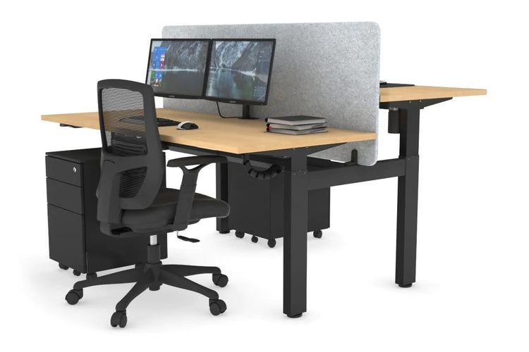 Just Right Height Adjustable 2 Person H-Bench Workstation - Black Frame [1400L x 700W] Jasonl maple light grey echo panel (820H x 1400W) black cable tray