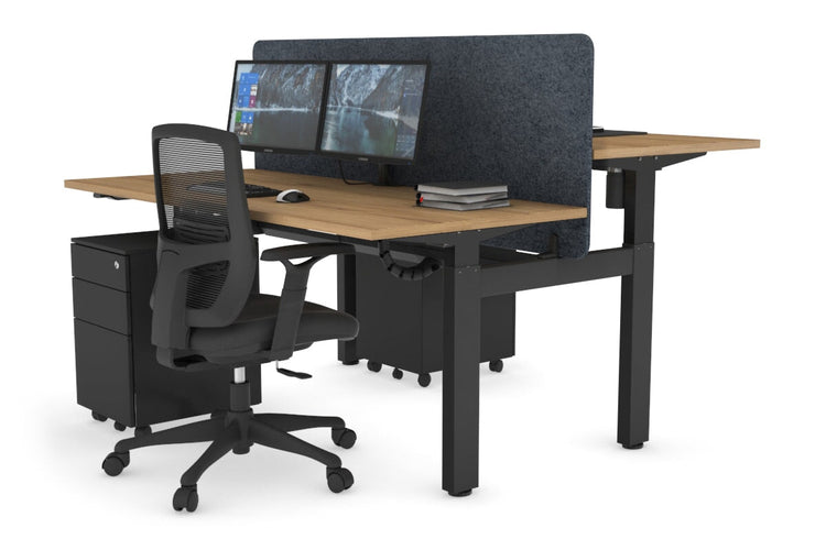 Just Right Height Adjustable 2 Person H-Bench Workstation - Black Frame [1400L x 700W] Jasonl salvage oak dark grey echo panel (820H x 1400W) black cable tray