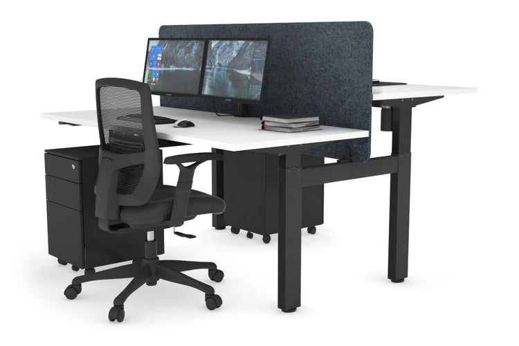 Just Right Height Adjustable 2 Person H-Bench Workstation - Black Frame [1400L x 700W] Jasonl white dark grey echo panel (820H x 1400W) none