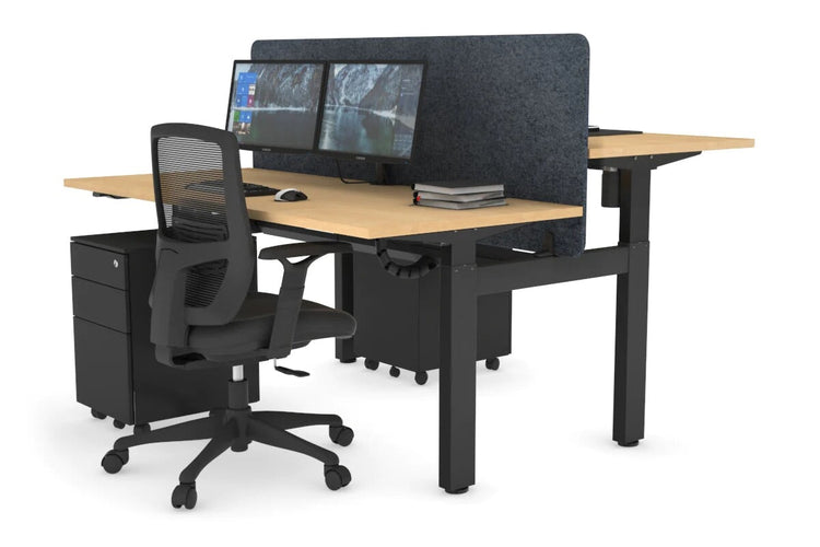 Just Right Height Adjustable 2 Person H-Bench Workstation - Black Frame [1400L x 700W] Jasonl maple dark grey echo panel (820H x 1400W) black cable tray