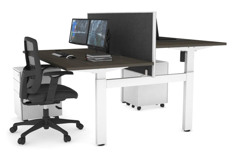 Just Right Height Adjustable 2 Person H-Bench Workstation - White Frame [1200L x 800W with Cable Scallop] Jasonl dark oak moody charcoal (820H x 1200W) none