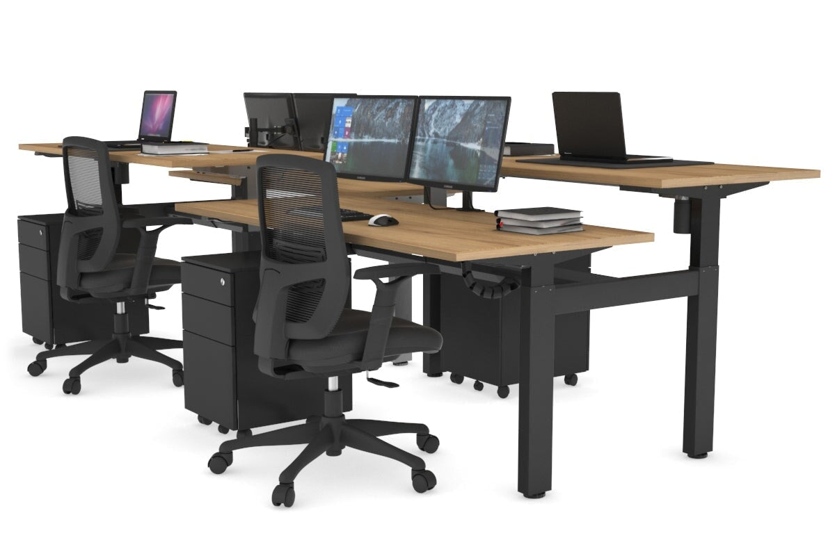 Just Right Height Adjustable 4 Person H-Bench Workstation - Black Frame [1400L x 700W] Jasonl 