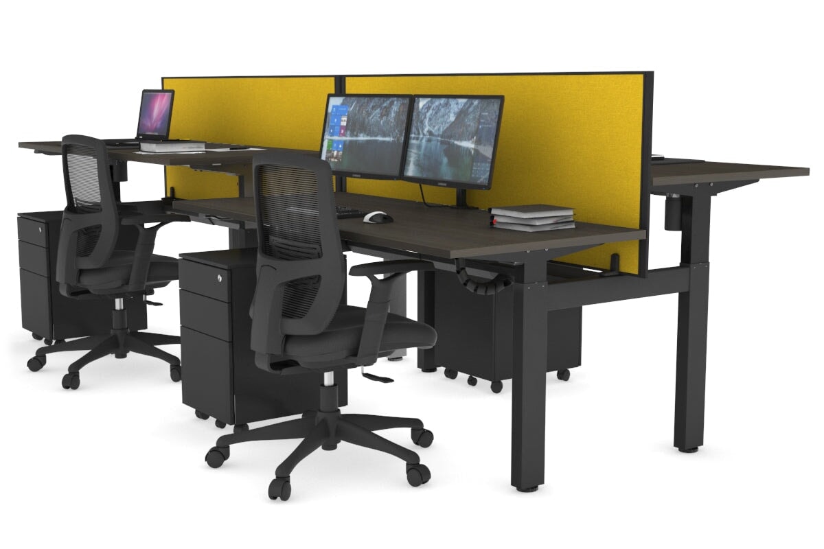 Just Right Height Adjustable 4 Person H-Bench Workstation - Black Frame [1400L x 700W] Jasonl 