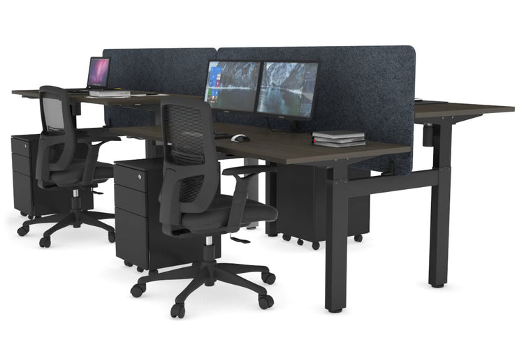 Just Right Height Adjustable 4 Person H-Bench Workstation - Black Frame [1400L x 700W] Jasonl dark oak dark grey echo panel (820H x 1400W) none