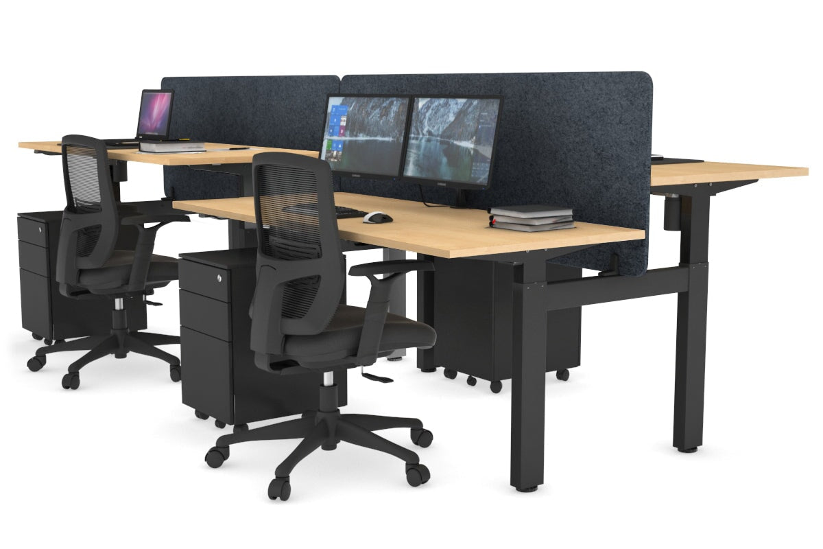 Just Right Height Adjustable 4 Person H-Bench Workstation - Black Frame [1400L x 700W] Jasonl maple dark grey echo panel (820H x 1400W) none