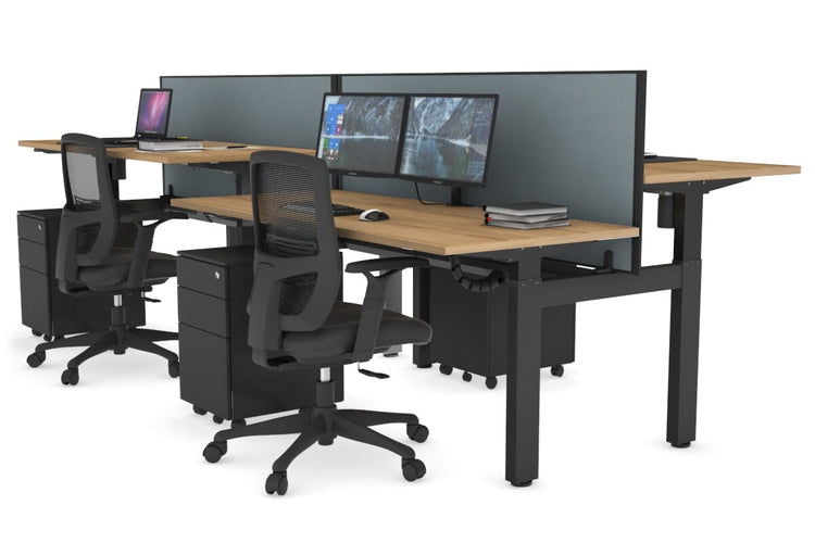 Just Right Height Adjustable 4 Person H-Bench Workstation - Black Frame [1400L x 700W] Jasonl 