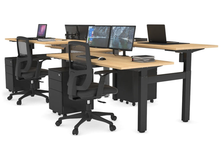 Just Right Height Adjustable 4 Person H-Bench Workstation - Black Frame [1400L x 700W] Jasonl maple none none