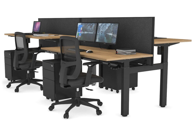 Just Right Height Adjustable 4 Person H-Bench Workstation - Black Frame [1400L x 700W] Jasonl salvage oak moody charcoal (820H x 1400W) black cable tray