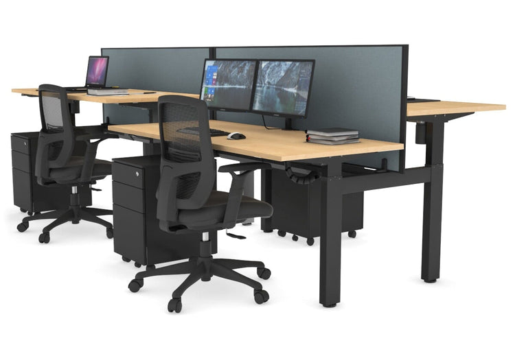 Just Right Height Adjustable 4 Person H-Bench Workstation - Black Frame [1400L x 700W] Jasonl 