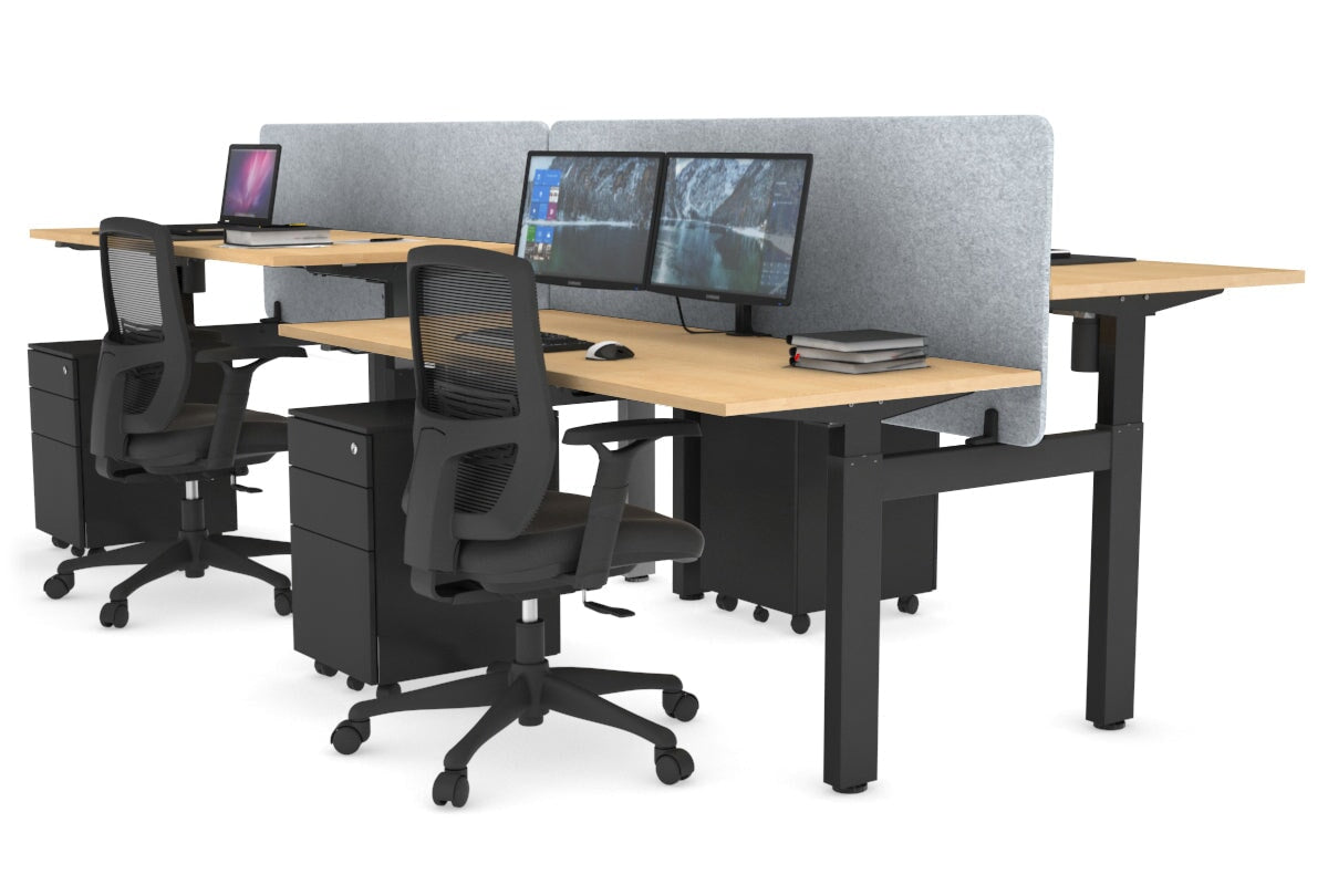 Just Right Height Adjustable 4 Person H-Bench Workstation - Black Frame [1400L x 700W] Jasonl maple light grey echo panel (820H x 1400W) none